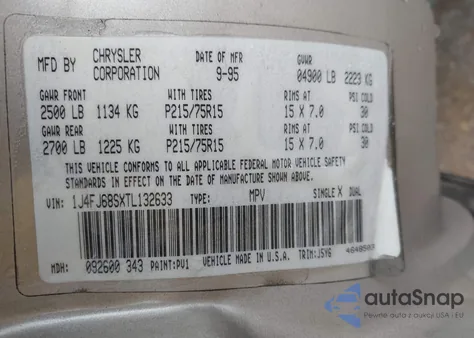 1996 Jeep Cherokee Sport/Classic z USA, uszkodzony, nr VIN 1J4FJ68SXTL132633